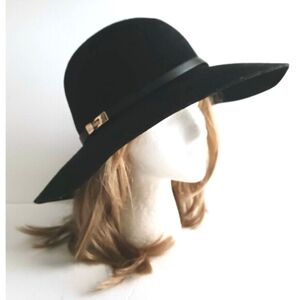 Scala Pronto Blk Wool Felt Wide Brim Hat Blk Leather Clasp Hatband O/S